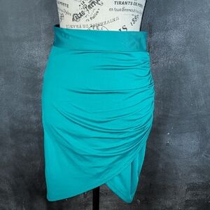 Ruched Teal Wrap-Front Women's Skirt